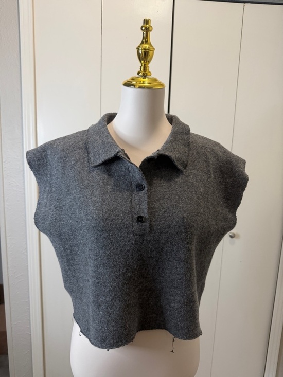 Zara Tops - Zara Charcoal Gray Sleeveless Collared Cropped Top